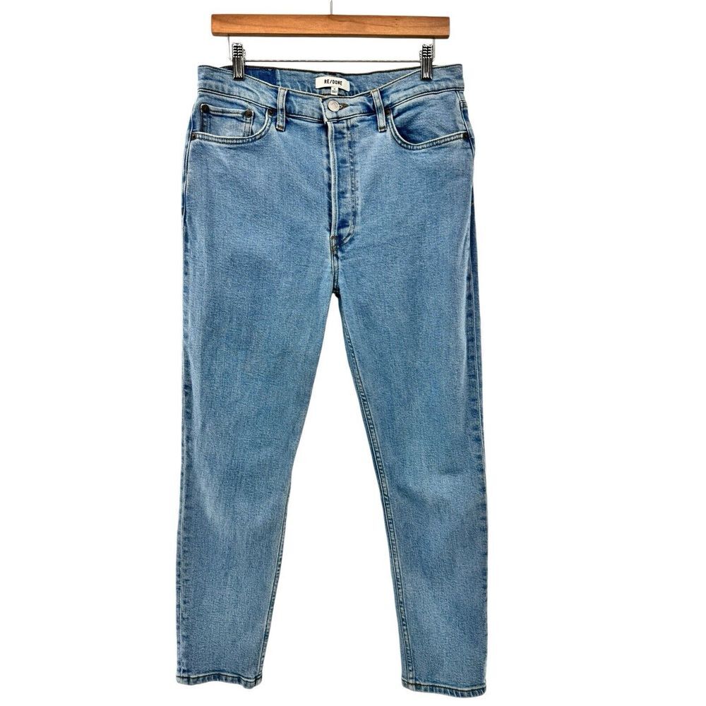RE/DONE High Rise Ankle Crop Stretch Jeans Button Fly Size 30 Relaxed Fit